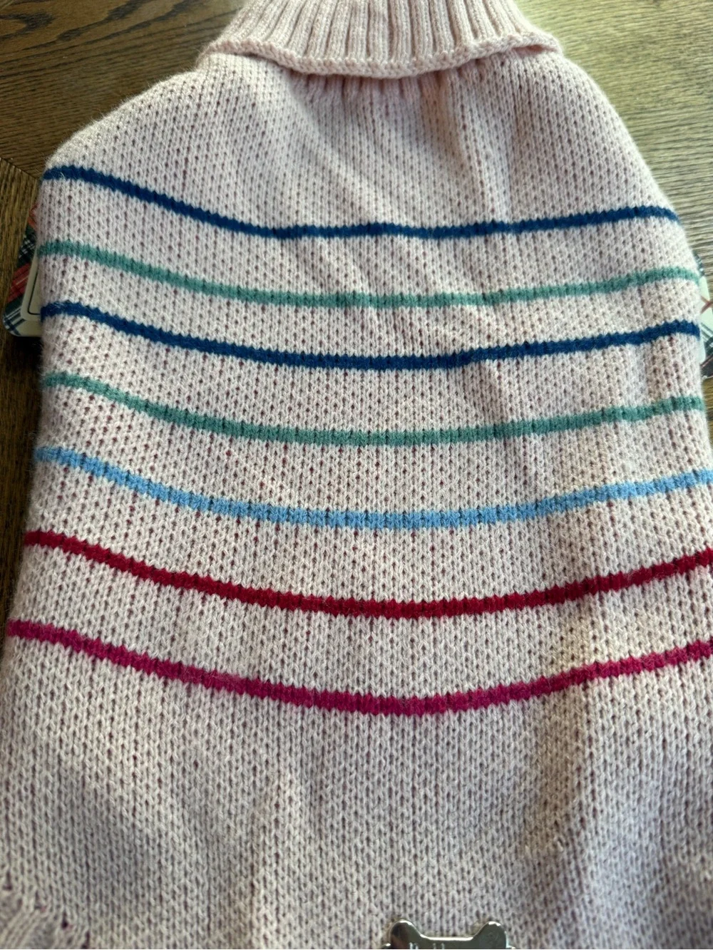 Barkley & Finn Light Pink Striped Knit Dog Sweater. Medium